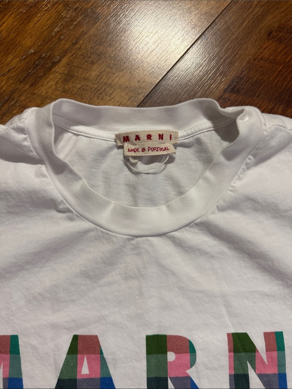 MARNI Lily White Gingham Logo Graphic Cotton T-Shirt Size 50/US Large - Picture 2 of 9